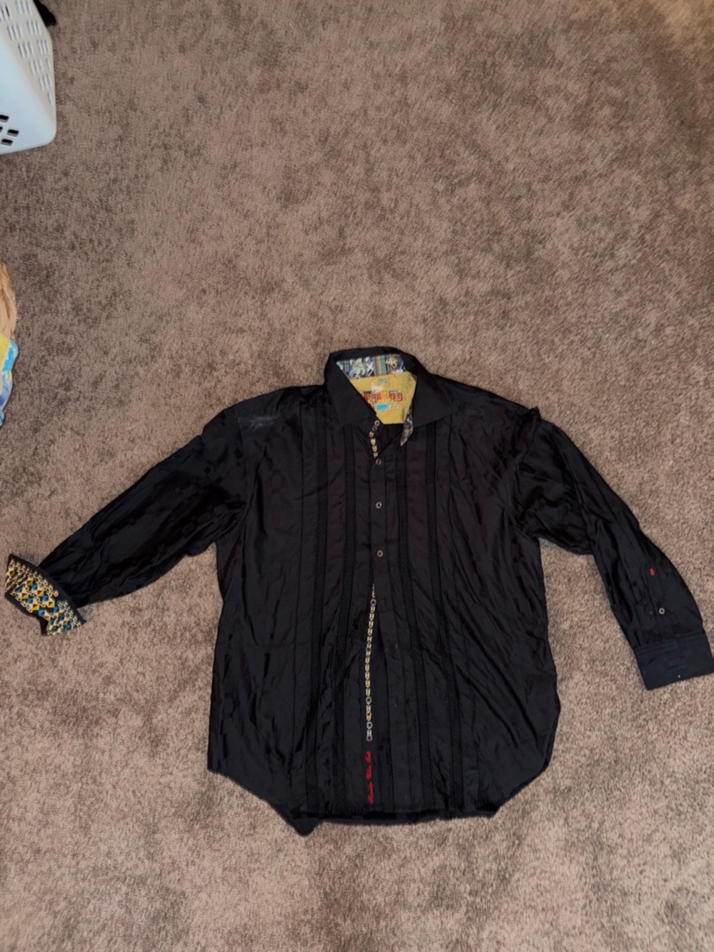 Robert Graham Black Button-Front Shirt Jacket with Multicolor Printed Trim